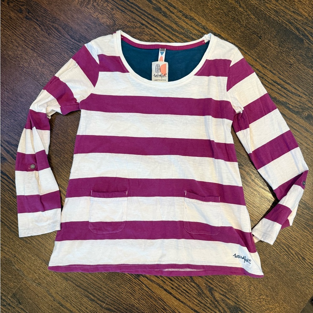 Weirdfish womens Striped Long Sleeve Shirt - Purple and Cream